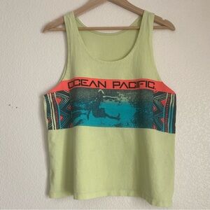 Vintage Ocean Pacific sleeveless tank muscle tee, neon green, L